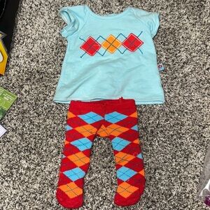 American Girl Twin Bitty Baby doll Blue & Red Doll Outfit - Dress & Tights Only